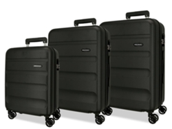 Set de 3 Maletas de Viaje ROLL ROAD Flex Negras (55/65/75cm - 35/56/91L)