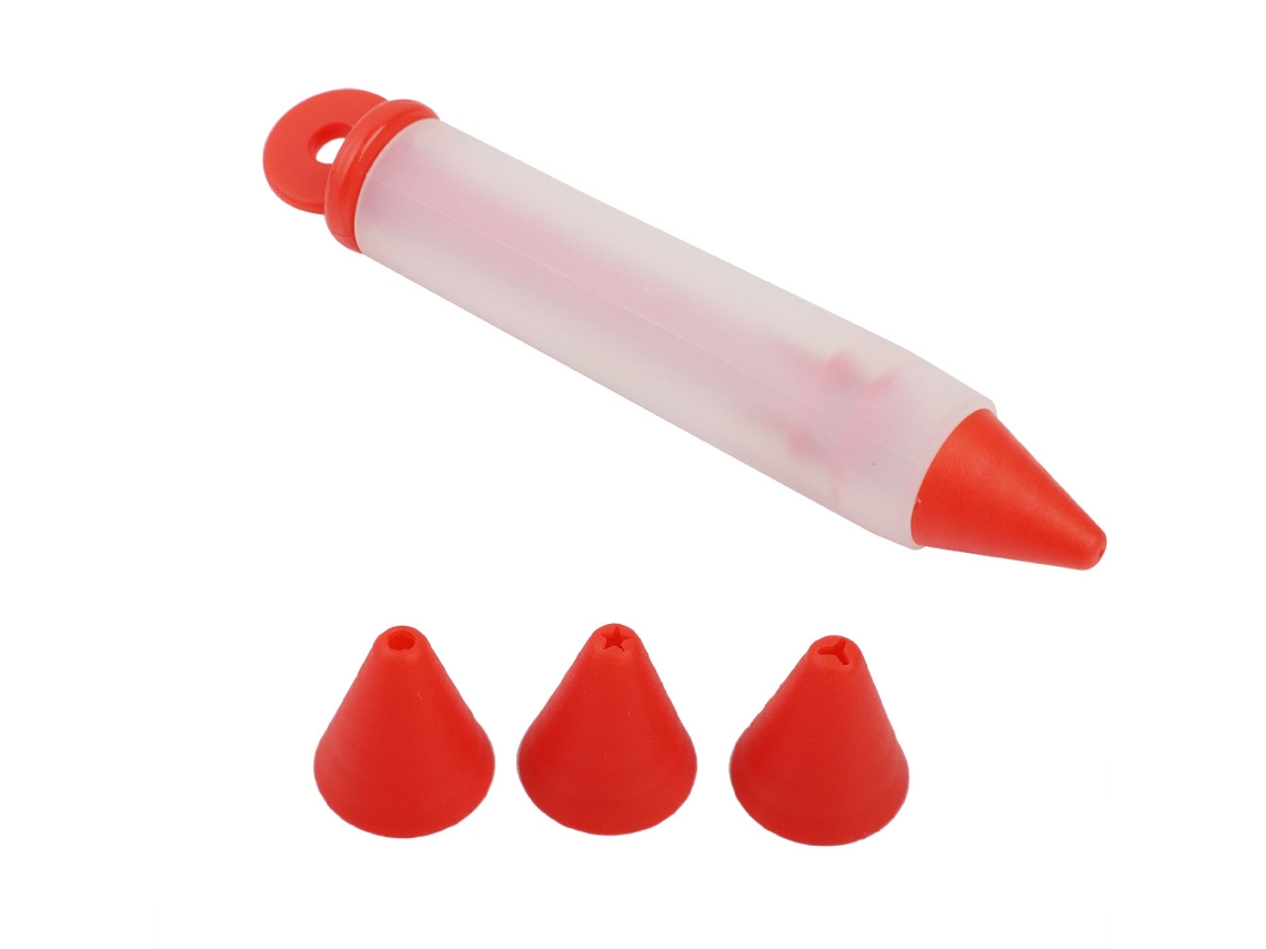 Bolígrafo de silicona para decorar pasteles con 4 boquillas: rojo, azul y rosa.
