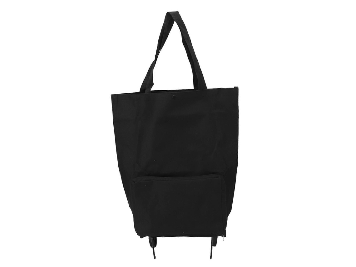 Carrito de compra plegable con ruedas, bolsa de almacenamiento de tela multifuncional, bolsa de compra portátil negra. GOKOCO