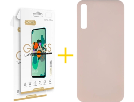 Kit Funda + 2 Protectores de Pantalla Samsung Galaxy A30s ACCETEL Silicona Líquida (Rosa Claro)
