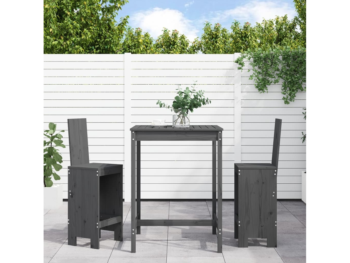 Conjunto Bar 3 Peças Para Jardim Pinho Maciço Cinzento Dkd Home Decor