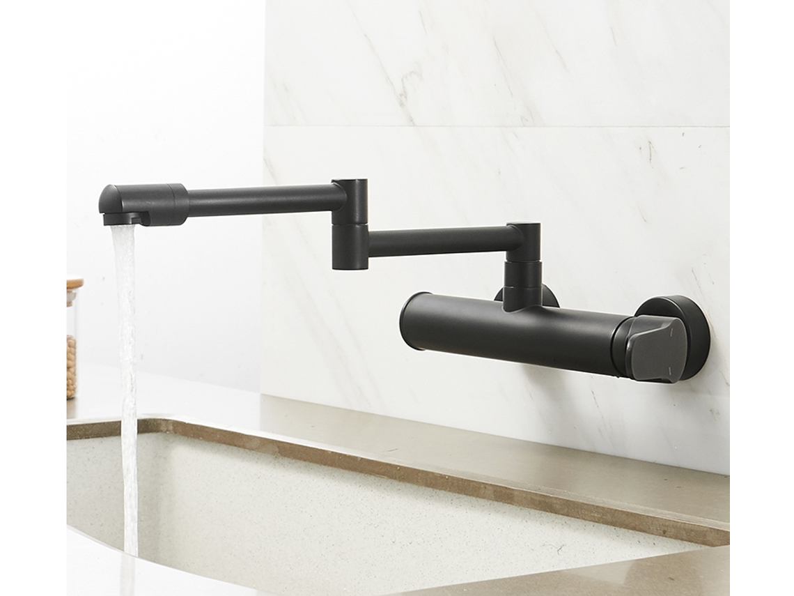 JILLIOPER Grifo de Agua Caliente y Fría, Plegable Giratorio Retráctil, Grifo Negro de Pared, Modo Doble
