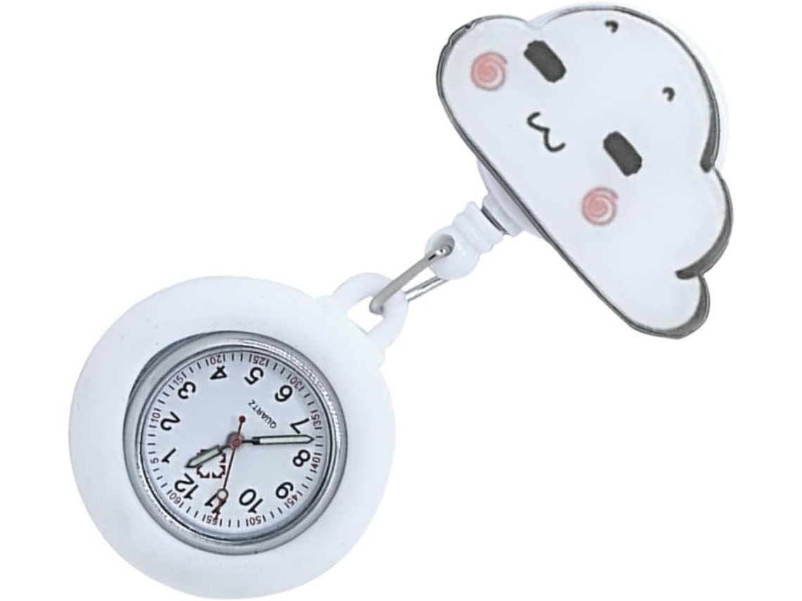 Reloj Bolsillo Retráctil Silicona Blanca Enfermeras Estampado Nubes Médico Ligero Pecho Monitorización