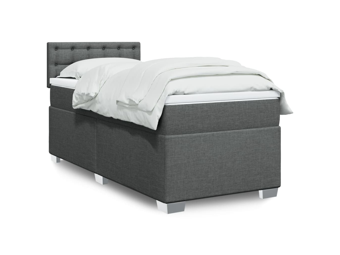 Cama Box Spring Con Colchón Tela Gris Oscuro 90x200 Cm