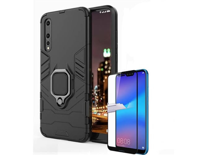 Kit Carcasa y Protector Cristal 5D Huawei P20 Pro Military Defender Negro