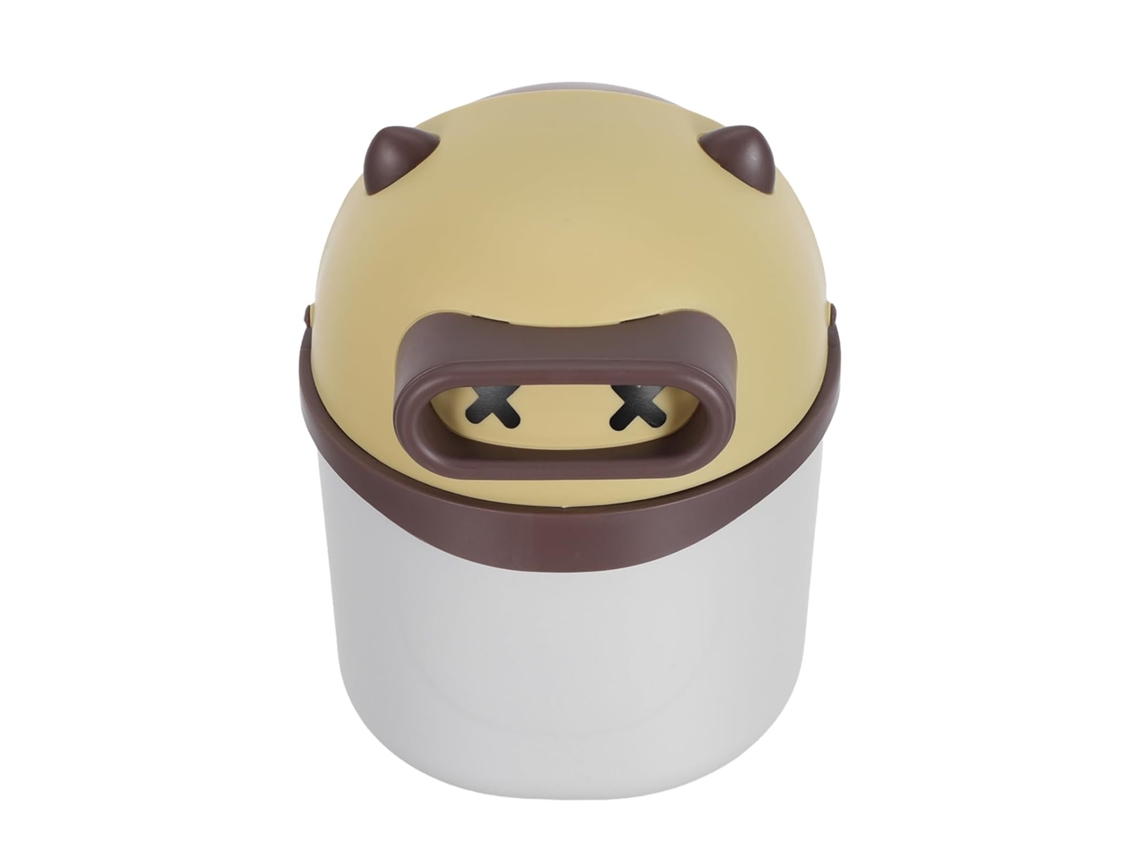 Mini Papelera De Escritorio Amarilla Con Forma De Oso Kawaii Y Tapa Abatible.