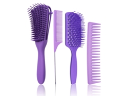 Set 4 Peines De Estilo Profesionales Para Peinar Cabello Húmedo Y Seco, Desenredante, Morado