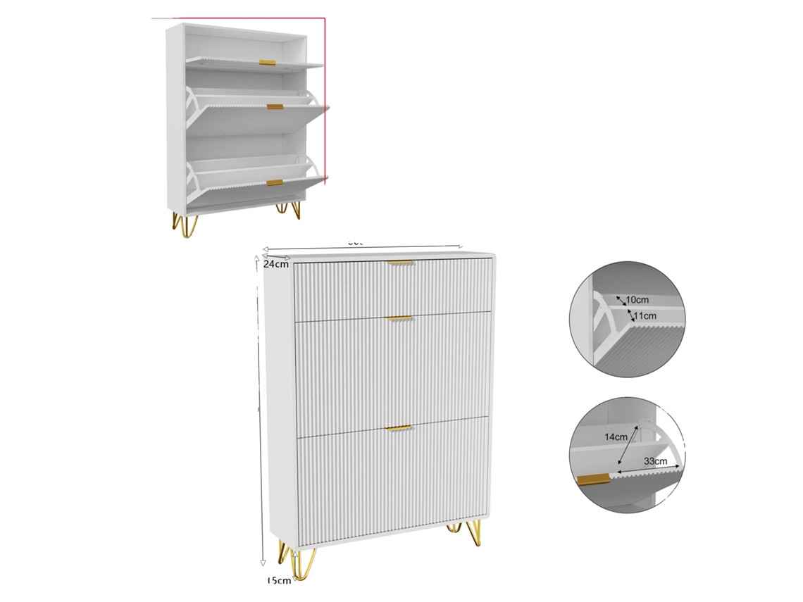 Zapatero con estantes ajustables, diseño moderno, blanco, 80x24x118cm
