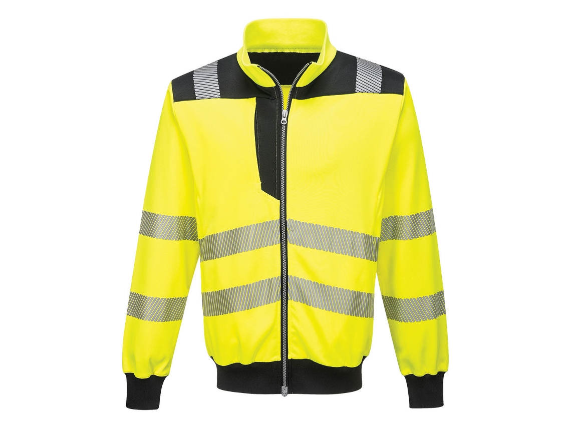 Sudadera con capucha y cremallera de alta visibilidad Portwest Pw3 / Amarillo y negro / P