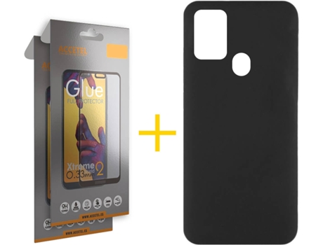 Funda y Protector de Vidrio Full 2 x Samsung Galaxy A21s ACCETEL Silicona Líquida Negro