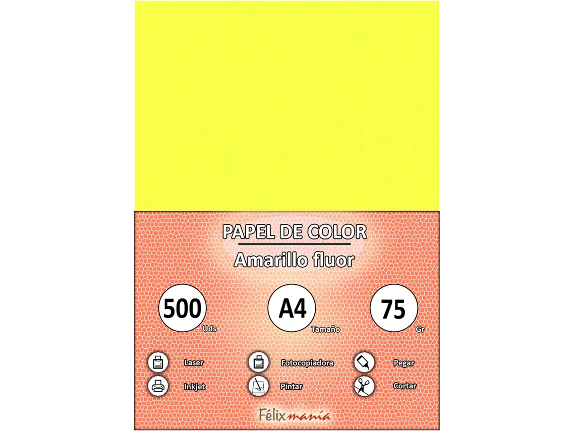 A4 80Gr Paper Yellow Fluor 500 Hojas