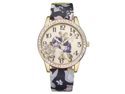 Reloj De Pulsera De Cuarzo Para Mujer Vansvar Con Correa De Piel Sintética, Estampado Floral Y Piedras Preciosas.
