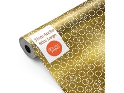 Rollo Papel Regalo Aros Fondo Oro 31cm X 80m Bobina Resistente Baby Shower Decoración - Fp Fiesta Paper