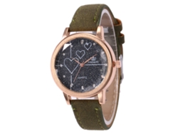 Reloj De Pulsera De Cuarzo Para Hombre Y Mujer Con Correa De Cuero A La Moda (verde Militar)