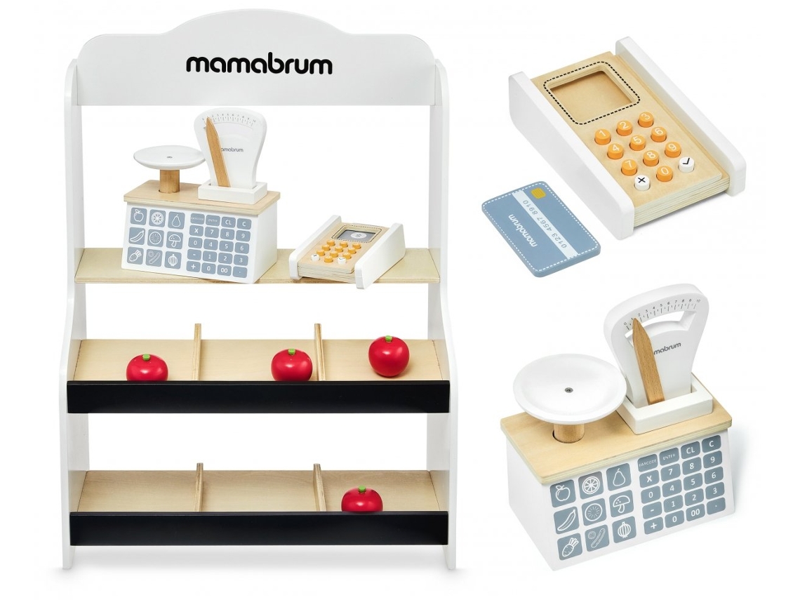 Comerciante Infantil de Madera 67 * 46,5 * 22 cm - Soporte para Vendedor de Balanza, Imitación del Día MAMABRUM