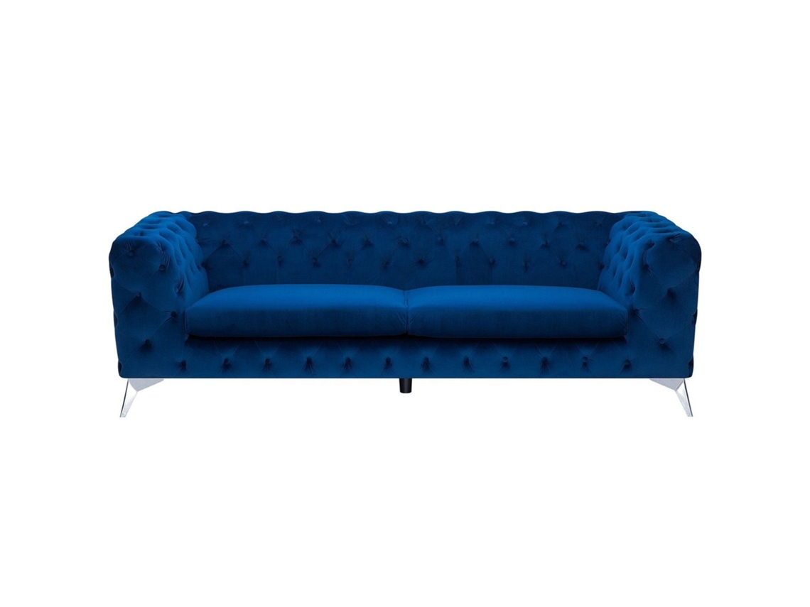 Sofá de 3 plazas BELIANI Sotra de Terciopelo Azul 224x85x70