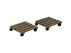 Juego de 2 soportes de madera para plantas con ruedas, capacidad de carga de 50 kg, color marrón oscuro.