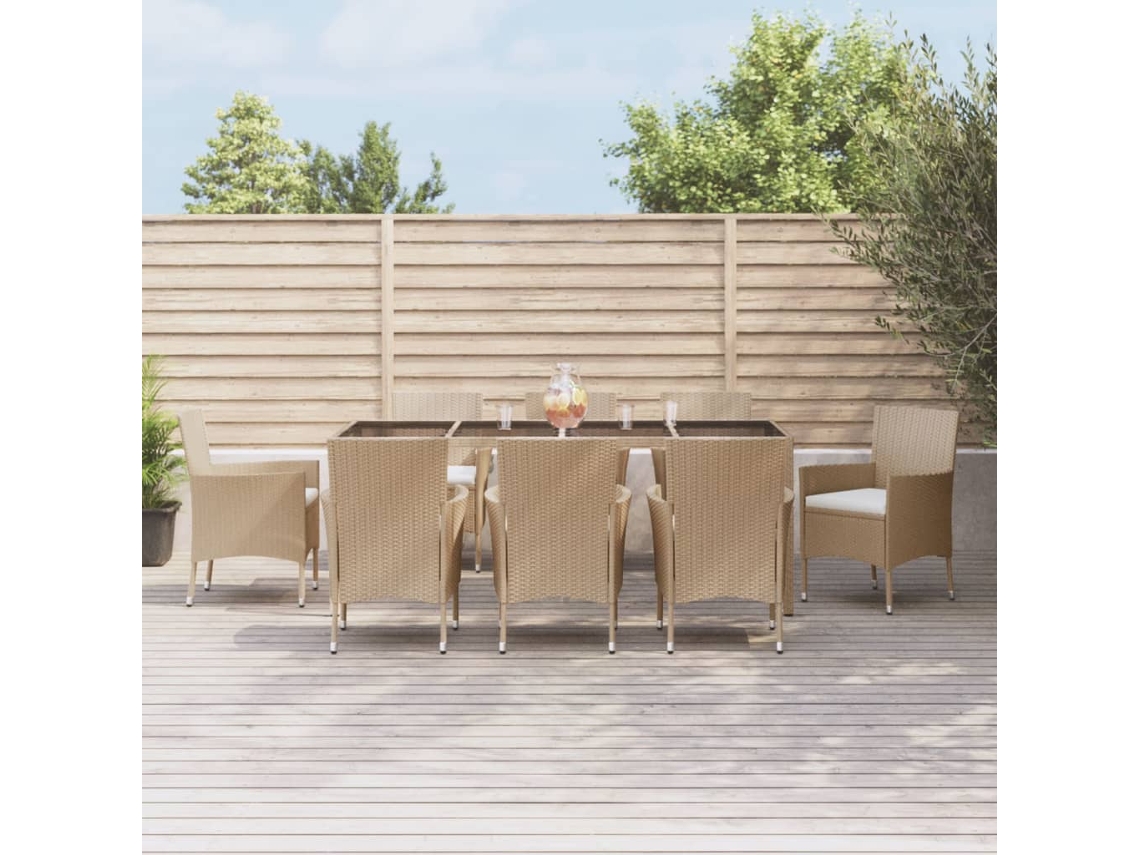 Juego de comedor de jardín de 9 piezas con cojines de mimbre beige de DKD Home Decor