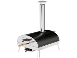 VPMKP - Outsunny mini horno pizza exterior portátil de leña con piedra refractaria Ø33 cm, pala de madera, termómetro, bandeja giratoria 84x47x82 cm plata