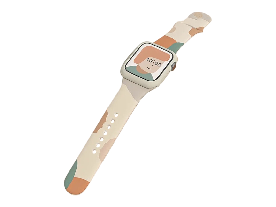 Correa de silicona con estampado colorido para Apple Watch 6/7 (38/40/41 mm), color verde nieve y naranja
