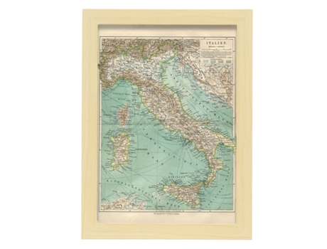 Póster NACNIC Geográficos en Estilo Vintage. Mapa de Italia. Ilustraciones de Antiguos Mapamundis en Tonos Sepia. Tamaño A3, con Marco Negro.