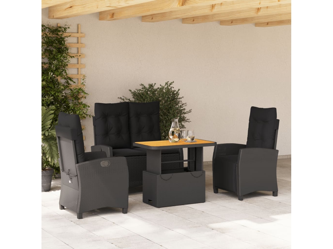 Pcs Conjunto De Jardim P/ Jardim C/ Almofadões Vime Pe Preto Dkd Home Decor