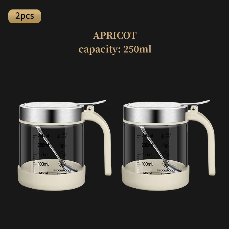 Juego de 2 tarros de cristal para especias y condimentos, con cuchara, azucarero y salero, utensilios de cocina (2 piezas, 250 ml, beige).