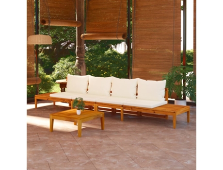 MAISON EXCLUSIVE Bancos de jardín con cojines blanco crema 2 uds madera acacia