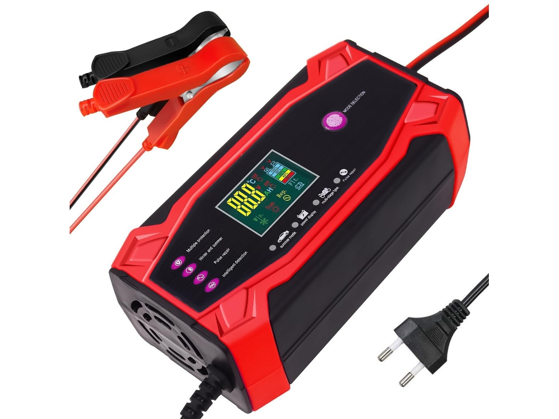 Cargador De Batería De 10 A, 12 V/24 V Con Modo De Reparación Y Pantalla Lcd (rojo) Eifson