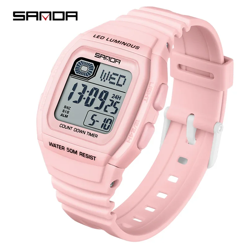 Reloj Electrónico Deportivo Para Estudiantes (rosa), Multifuncional, Con Forma De Cubo.
