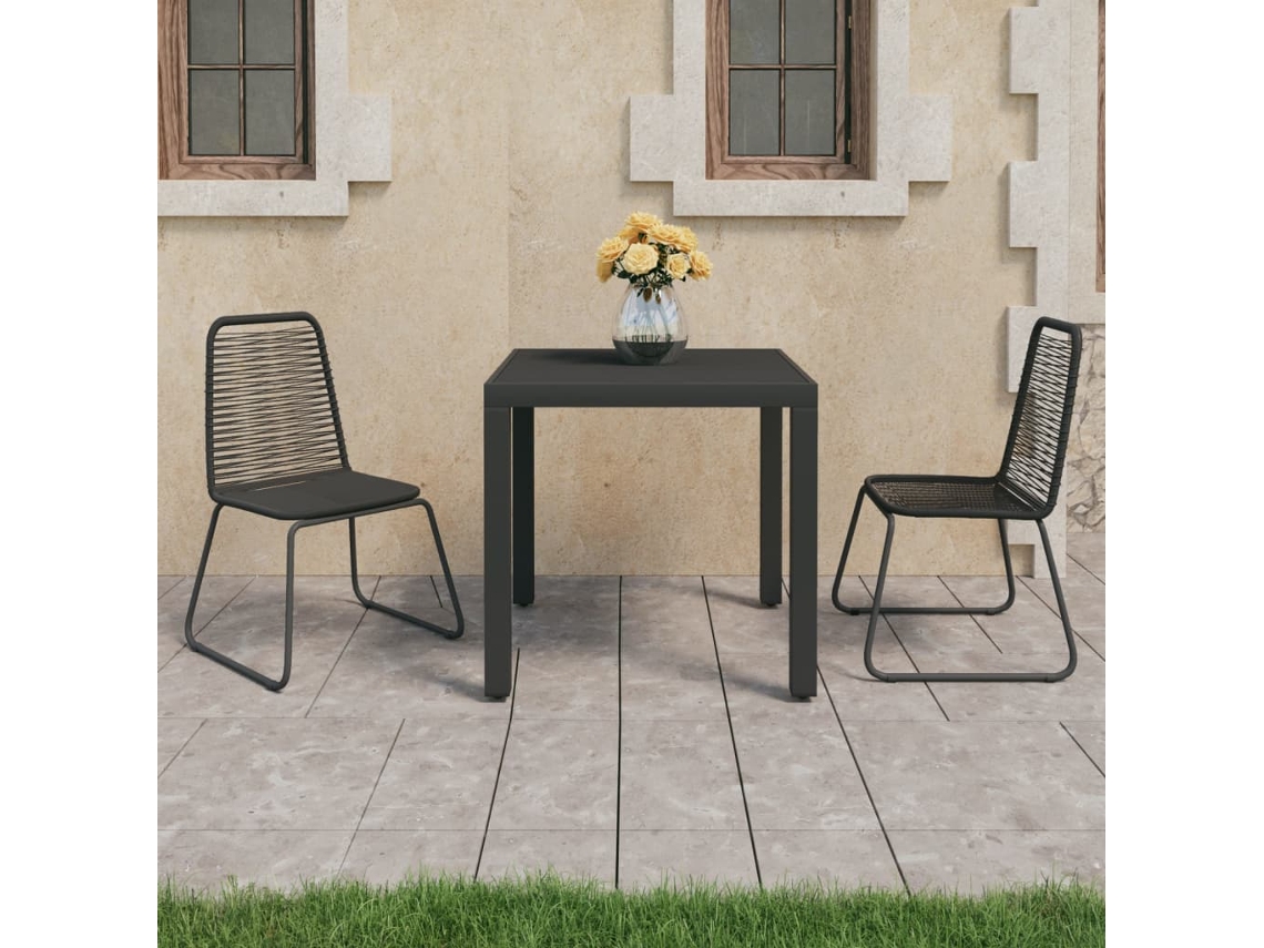 Juego de comedor de jardín de 2 piezas de mimbre de PVC negro Dkd Home Decor