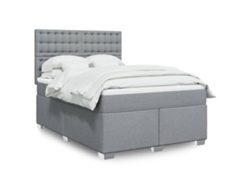Cama Box Spring Con Colchón Tela Gris Claro 160x200 Cm