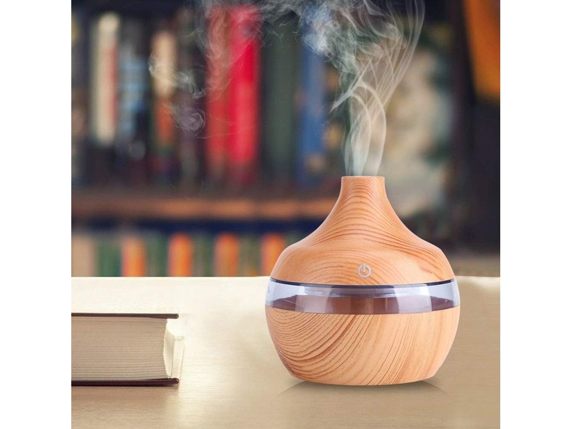 Humidificador Táctil Led Usb De 300 Ml Con Diseño De Vetas De Madera, Purificador De Aire Y Difusor De Aceites Esenciales.