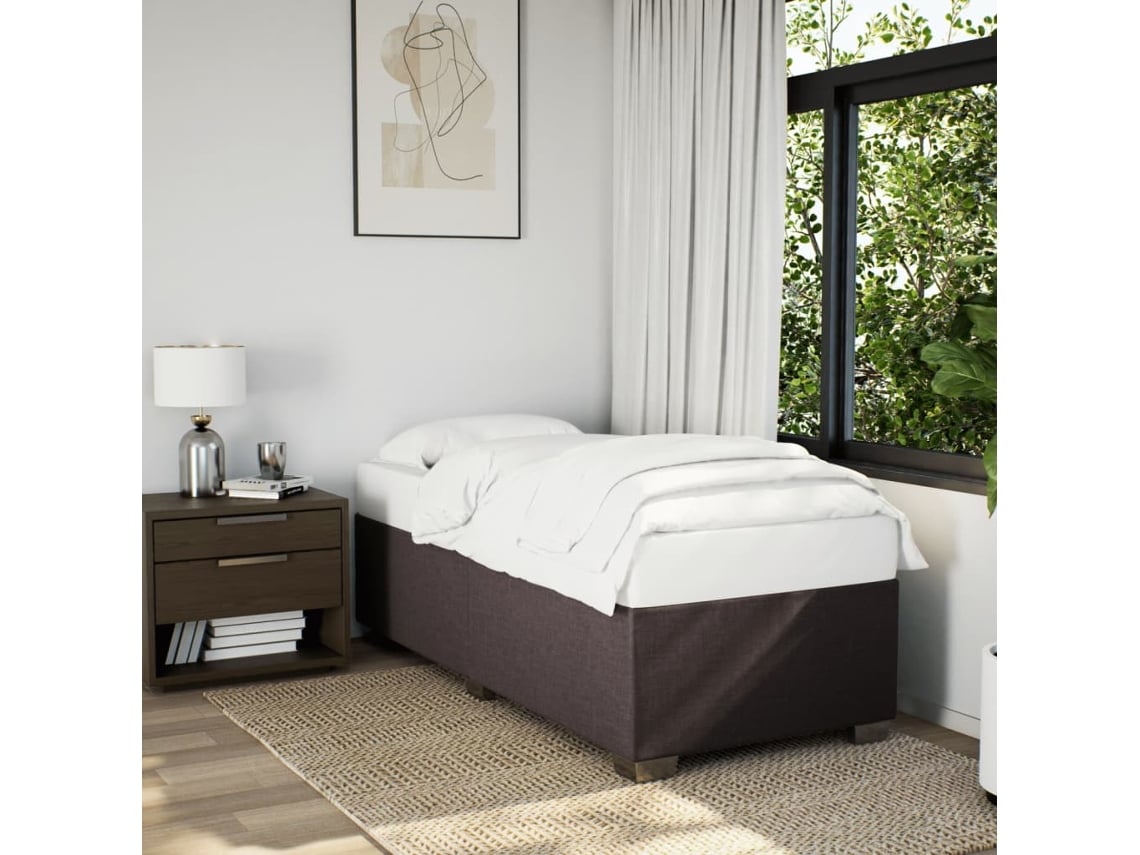 Estructura De Cama Sin Colchón Tela Marrón Oscuro 100x200 Cm