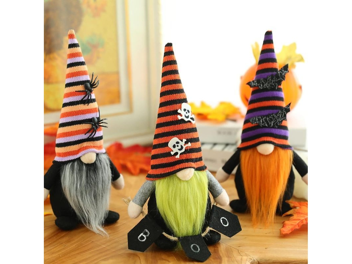 3 Muñecos Gnomos Halloween, Decoración Hogar Navideña Con Murciélago Araña Calavera