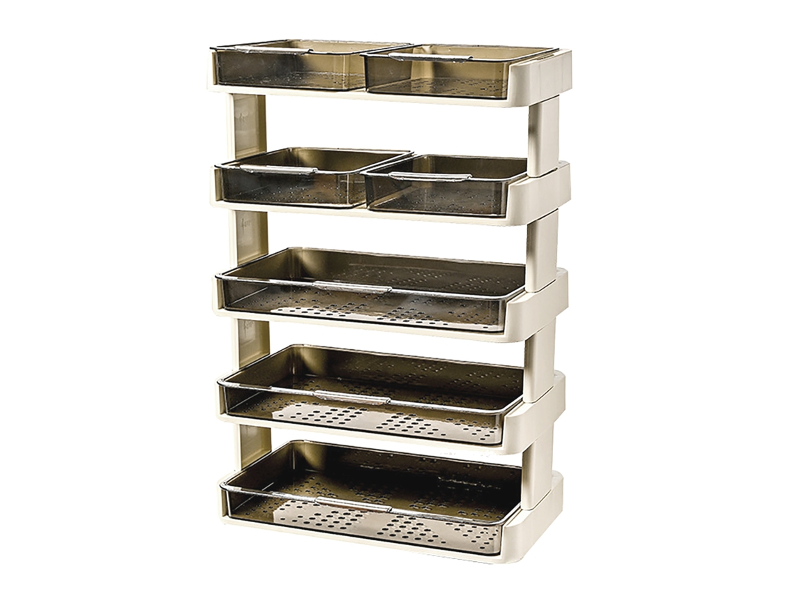 Organizador de encimera de cocina plegable de plástico multifuncional en blanco crema de 5 niveles