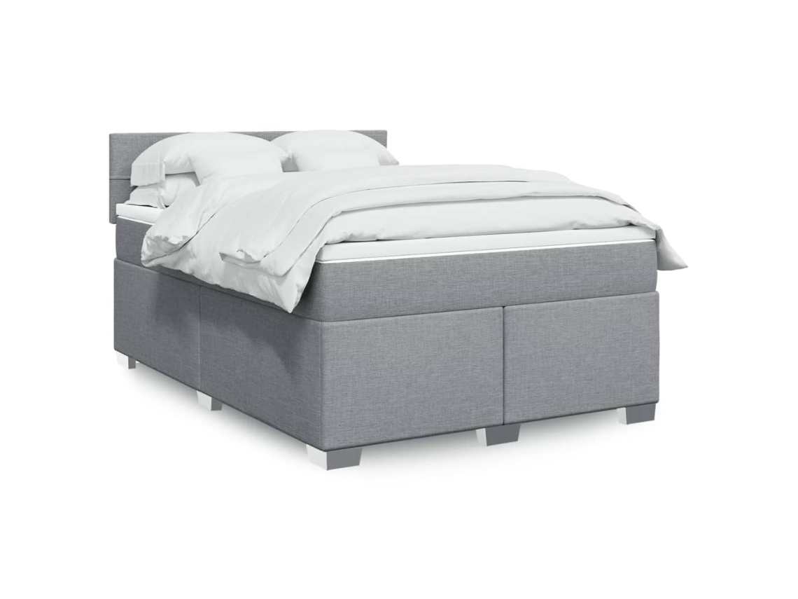 Cama box spring con colchón tela gris claro 140x200 cm