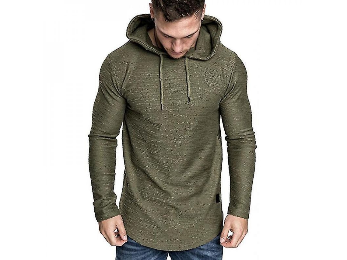 2026-camiseta Manga Larga Con Capucha Hombre Moda Casual Deportiva Solida Verano 2022 Gvc Xxxl Verde Ejército