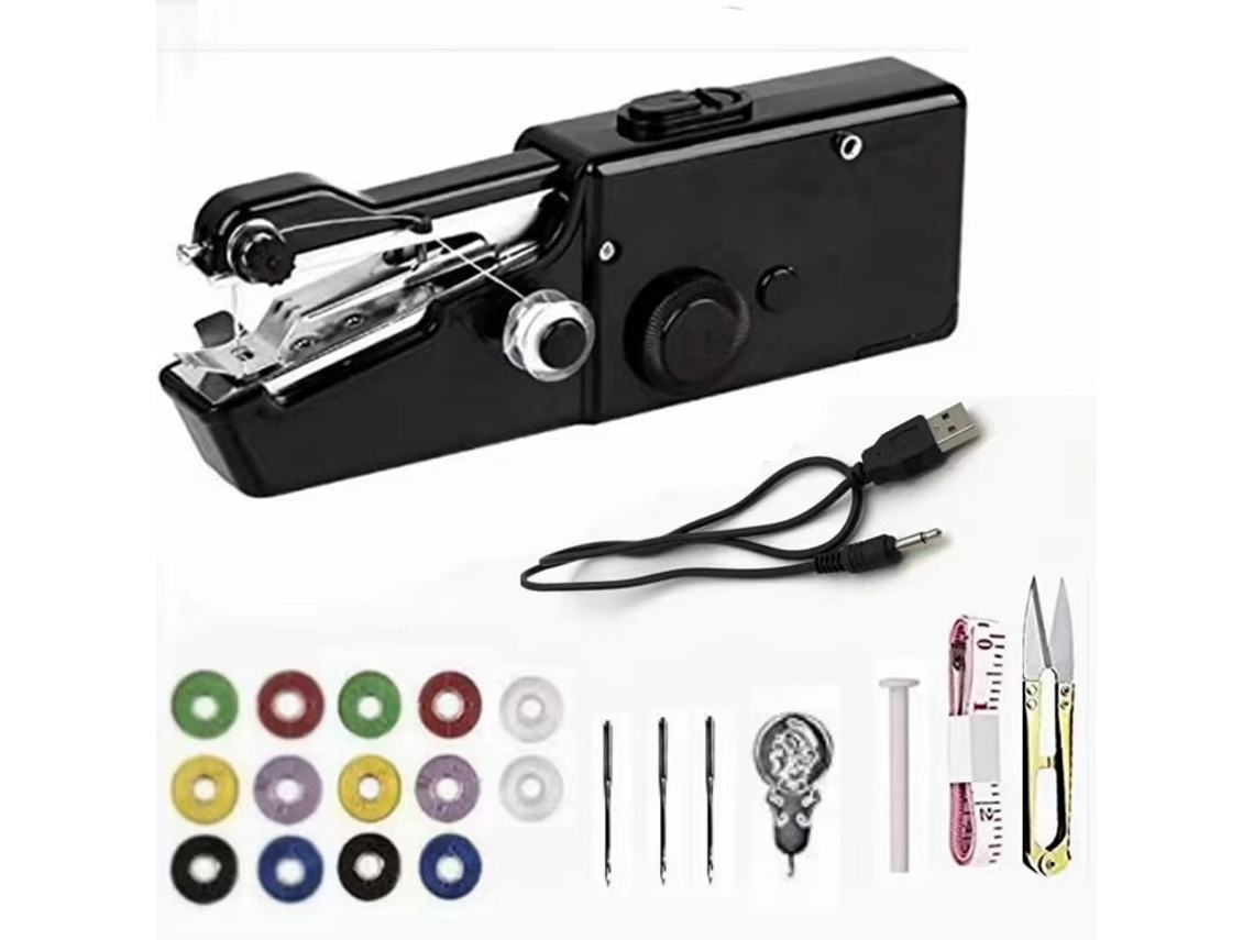 Máquina de coser portátil, herramientas de costura a mano con aguja e hilo, adecuada para viajes, hogar y principiantes, color negro Cuich
