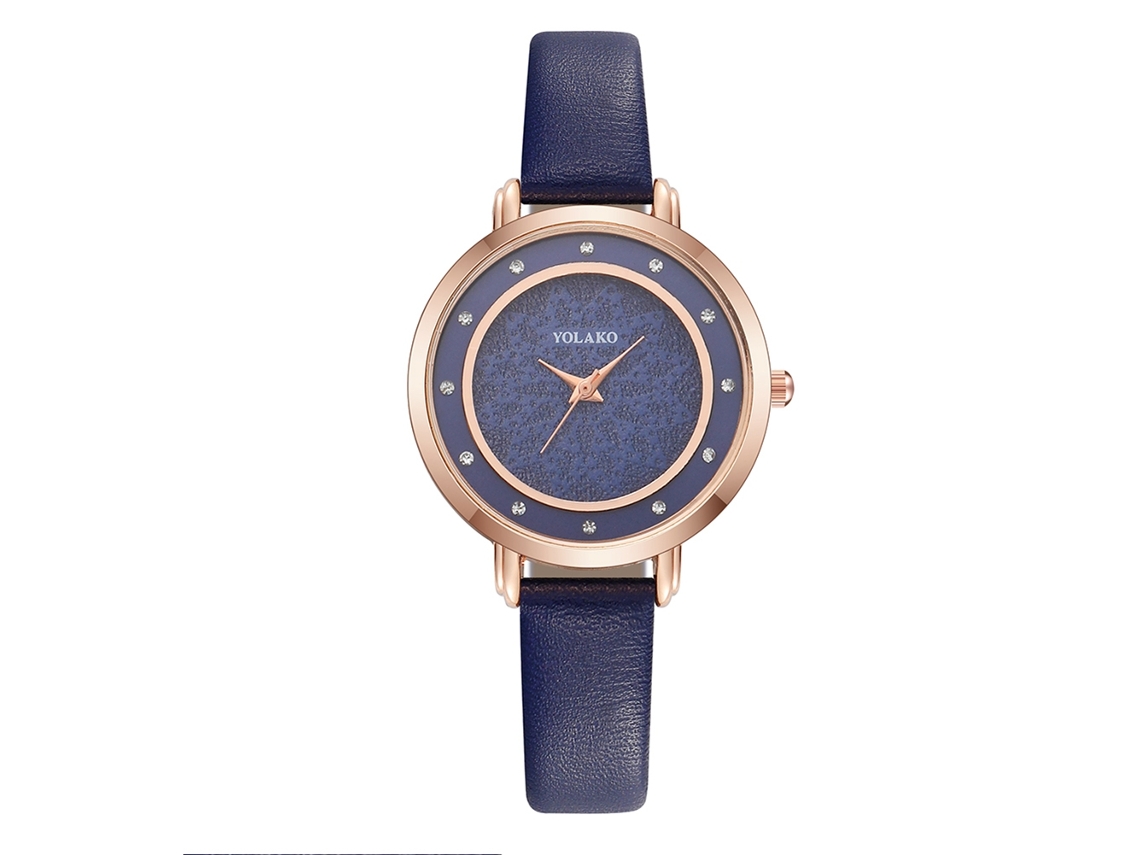 Reloj De Pulsera Casual De Cuarzo Para Mujer Yolako Con Esfera Redonda Y Correa Fina Azul Oscuro.