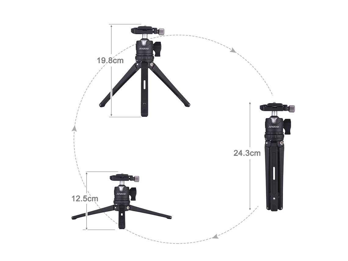 Mini trípode portátil con cabezal esférico para iPhone, GoPro y teléfonos móviles - Soporte de mesa para fotografía