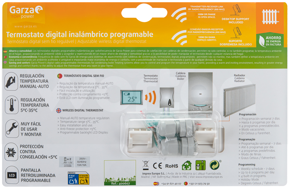 Termostato Digital Programable para caldera y garza 400607 400617