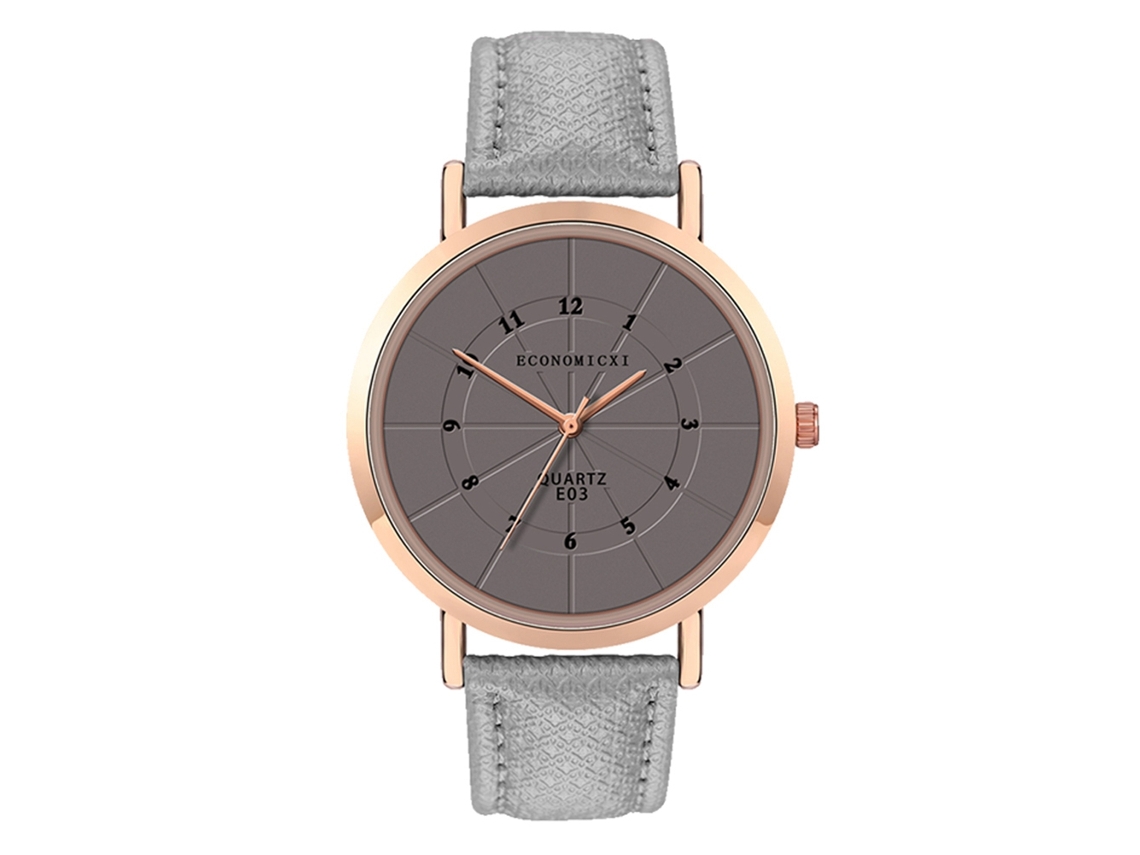 Reloj De Cuarzo Unisex Con Correa De Cuero Pu Moda Dial Grande Redondo Gris