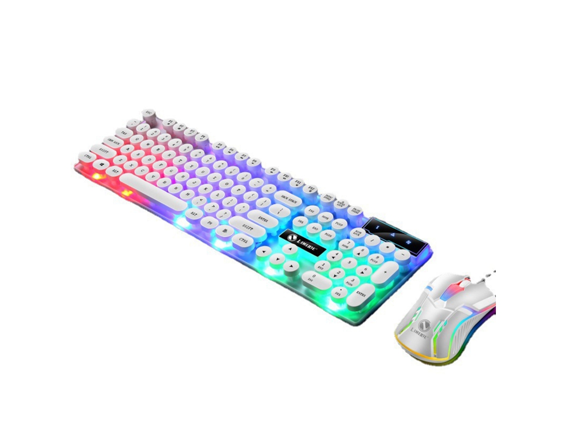 Baoj-2026 Combo de teclado y ratón Punk Retro Retro Retroiluminado con cable USB Colorido Resistente ABS para PC portátil de juegos Blanco