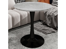 Mesa De Centro 70cm - Estilo Moderno Mitad De Siglo, Tapa Redonda Mármol - Negro+gris