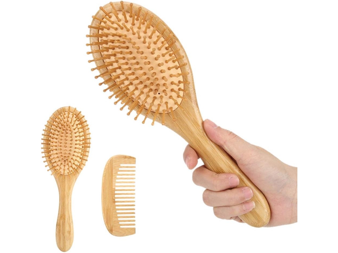 Juego De 2 Peines Antiestáticos De Bambú Para Cuero Cabelludo Sensible, Con Dientes Redondos.