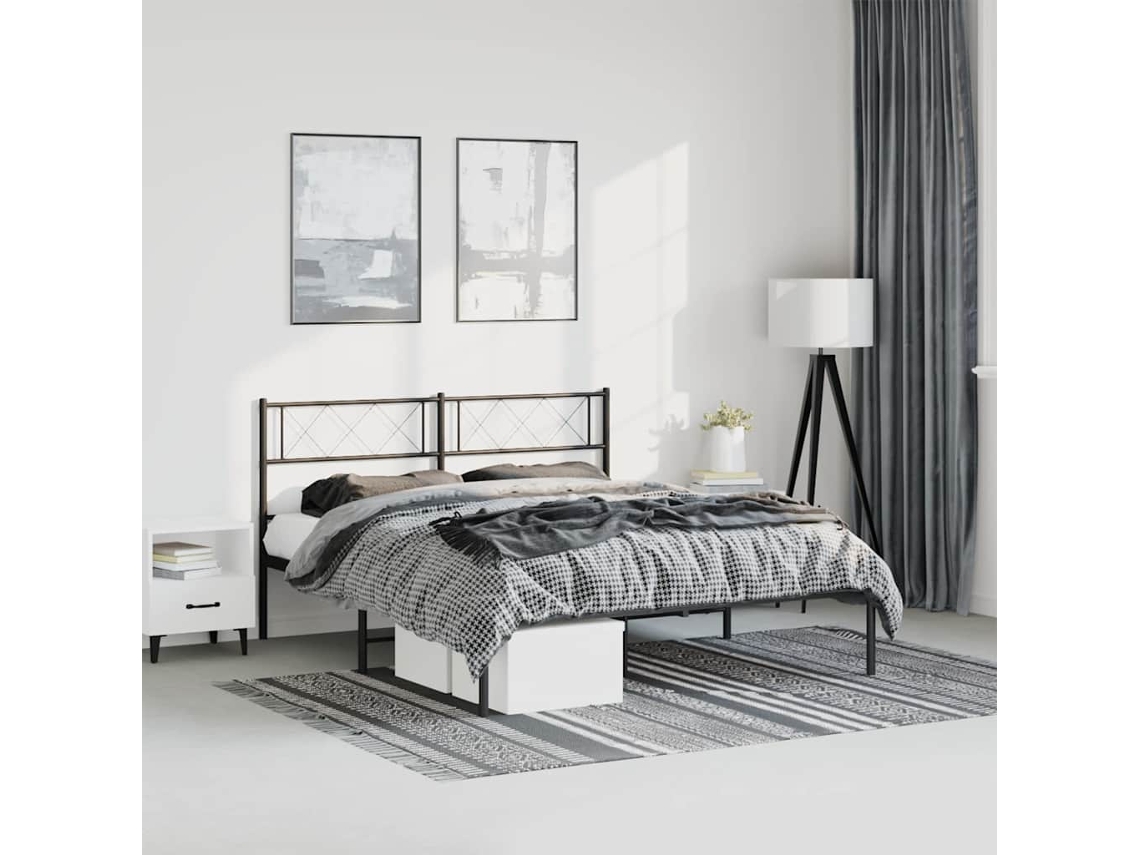 Estructura Cama Sin Colchón Con Cabecero Metal Negro 135x190 Cm