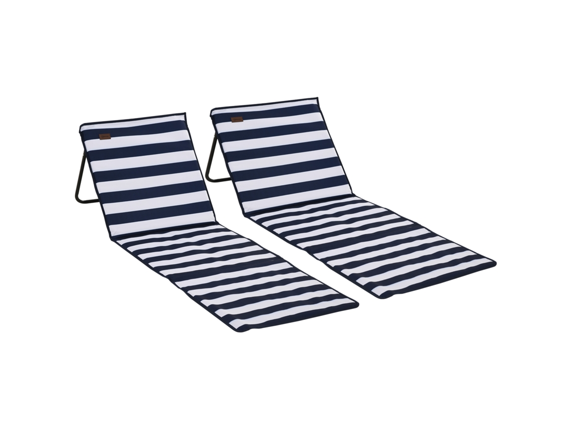2 Esterillas De Playa Plegables, De Acero, Oxford, Azul, Blanco, Revista.