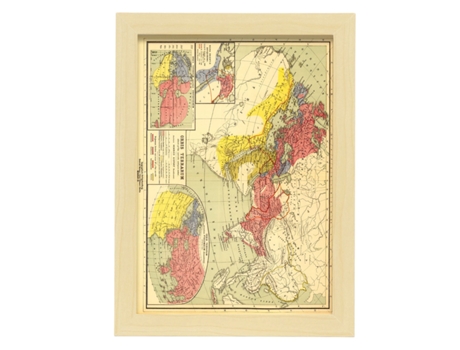 Póster NACNIC Geográficos en Estilo Vintage. Mapamundi de 1903. Ilustraciones de Antiguos Mapamundis en Tonos Sepia. Tamaño A3, con Marco Negro.