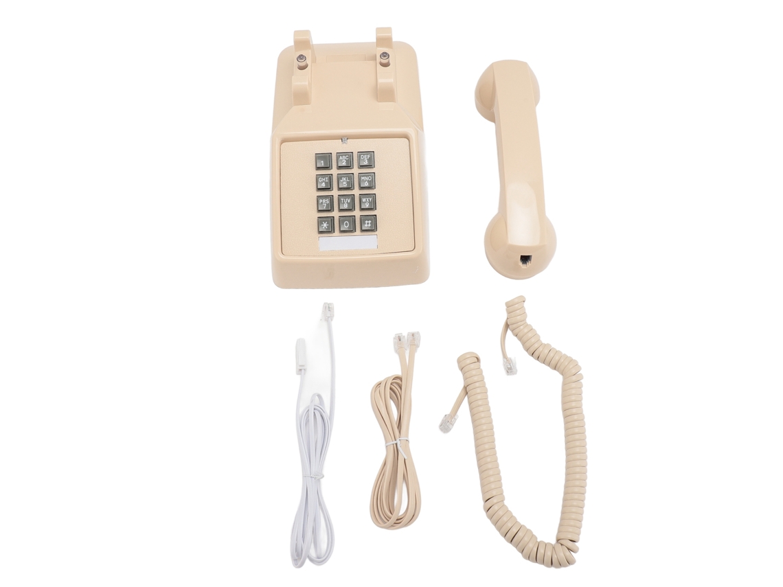 Teléfono Con Cable De Estilo Retro Con Timbre Mecánico, Control De Volumen Y Botones Grandes, Ideal Para El Hogar O La Escuela, Color Beige.